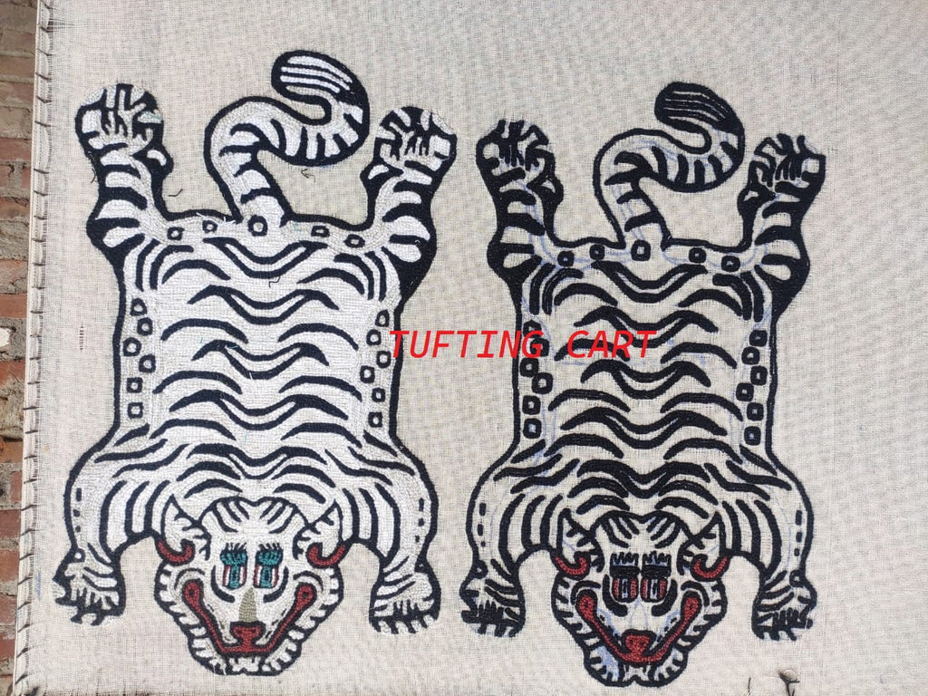 Tibetan Tiger Hand Tufted Woolen Rug - White Color