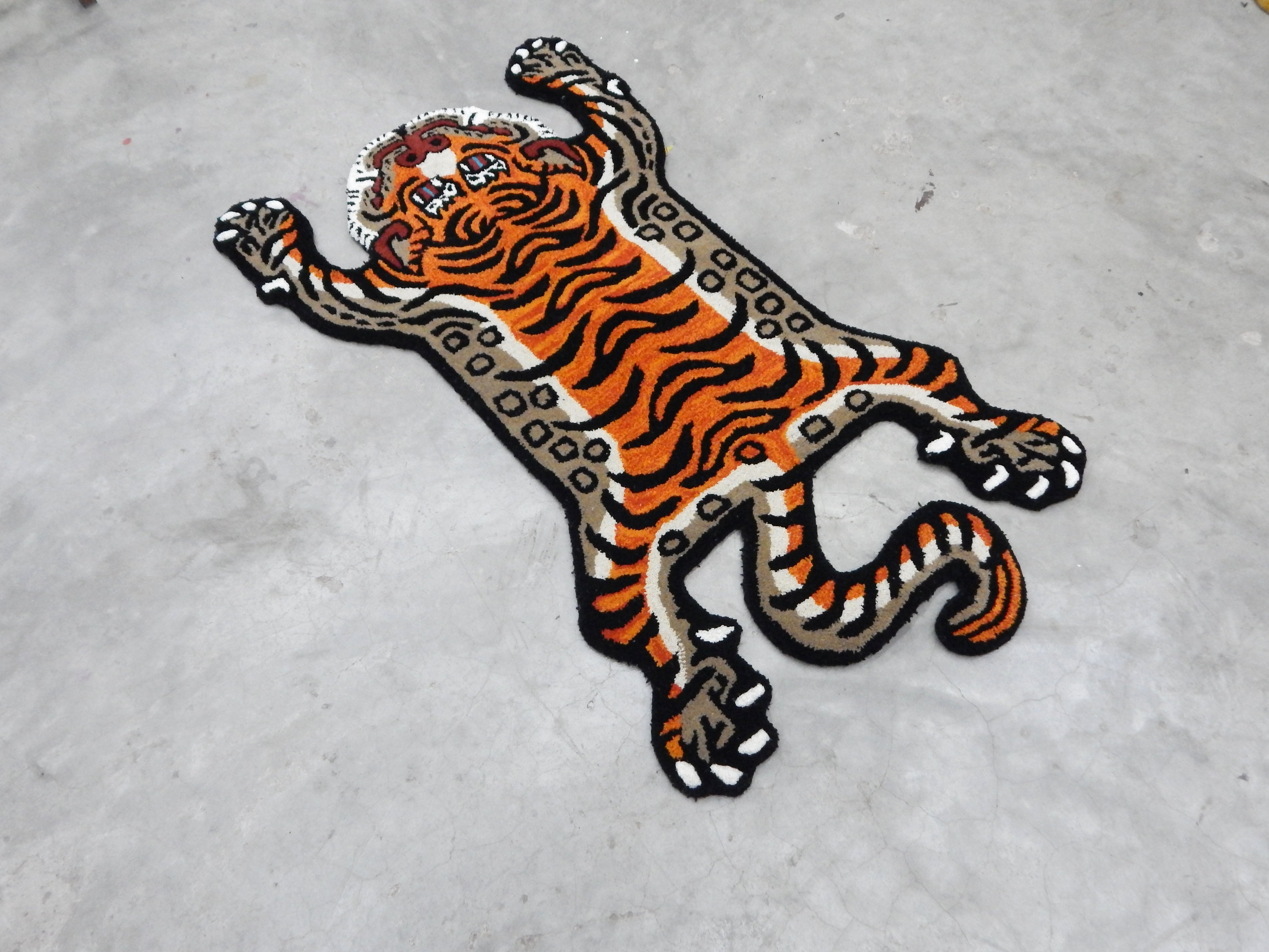 Tibetan Tiger Orange Tufted Woolen Tibetan Rug - Orange