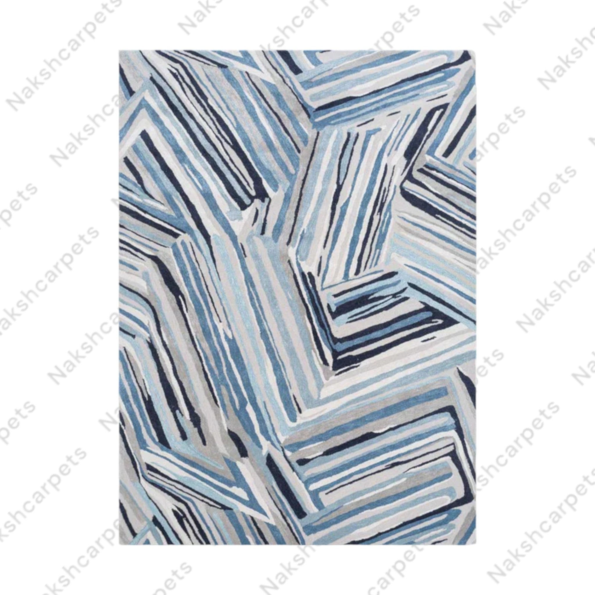 Geometric Blue Pattern Modern High Quality Hand Tufted pile woolen Rug and Carpet For Bedroom Aesthetics, Living Room, Hall, Kitchen