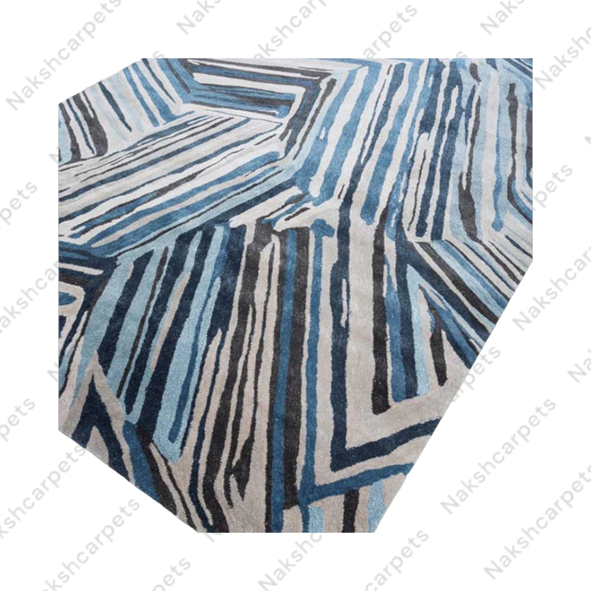 Geometric Blue Pattern Modern High Quality Hand Tufted pile woolen Rug and Carpet For Bedroom Aesthetics, Living Room, Hall, Kitchen