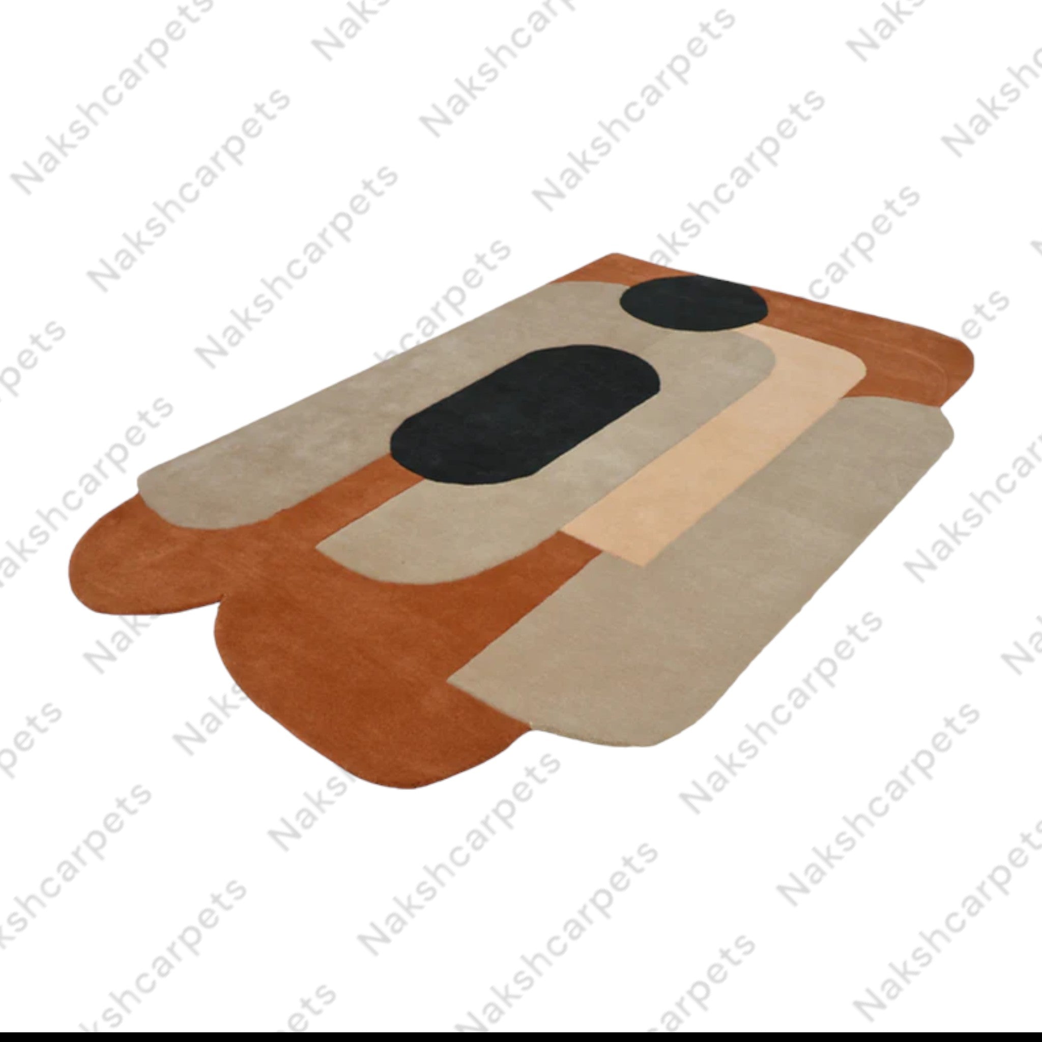 Irregular Unique Modern Brown wool Rug Handmade Contemporary Area Rug Hand Tufted Rugs for Living Room ,Hall, Kitchen, Office, Bedroom